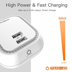UK Plug USB Charger 2.4A with LED Touch Night Light 2-Port Travel Wall Charger